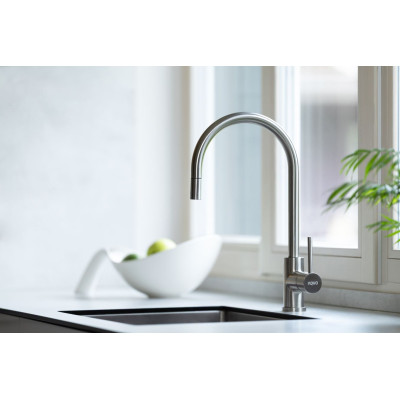 AQVO Galve nerūdijančio plieno maišytuvas plautuvei su ištraukiamu dušeliu