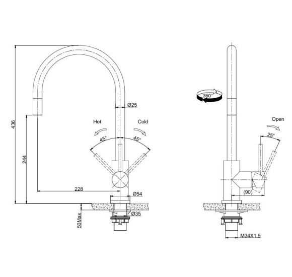 AQVO Galve nerūdijančio plieno maišytuvas plautuvei su ištraukiamu dušeliu