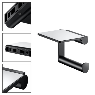 IŠPARDAVIMAS. Keuco PLAN tuoletinio popieriaus laikiklis su lentynėle, juodas matinis