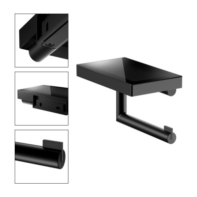 IŠPARDAVIMAS. Keuco Reva tualetinio popieriaus laikiklis su lentynėle, juodos matinės sp.