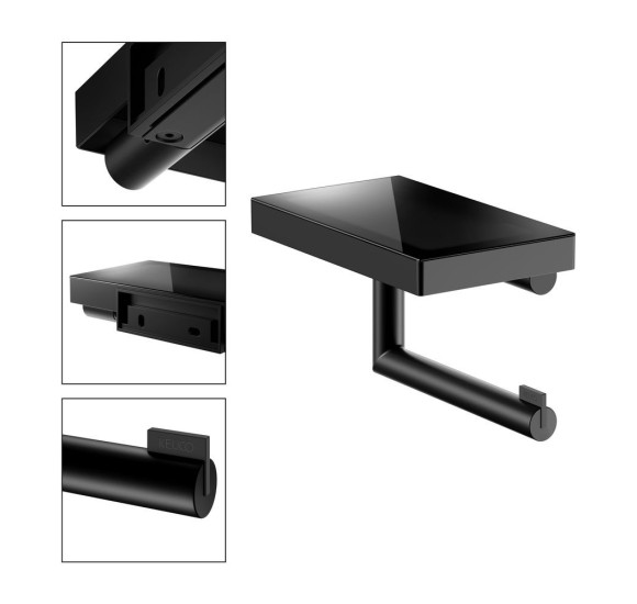 IŠPARDAVIMAS. Keuco Reva tualetinio popieriaus laikiklis su lentynėle, juodos matinės sp.