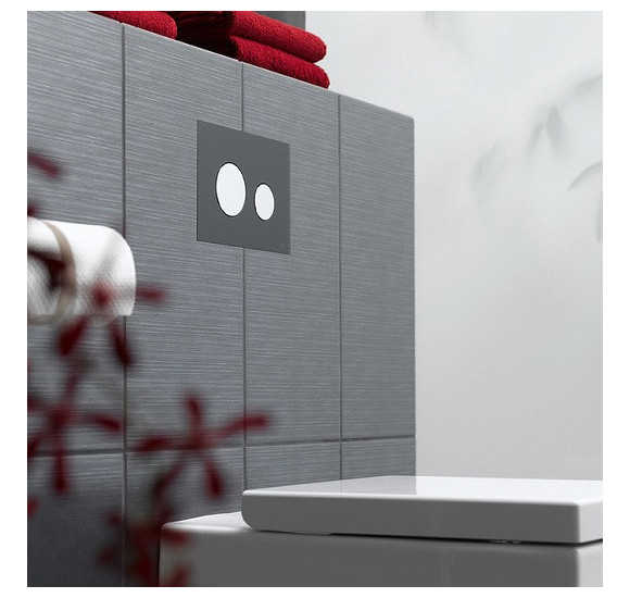 IŠPARDAVIMAS. TECEloop dvigubas vandens nuleidimo klavišas stikliniu paviršiumi (Juodas stiklas / klavišai matinio chromo)