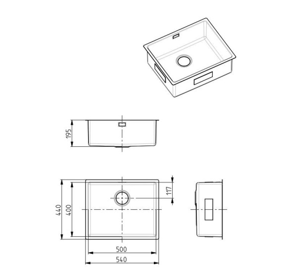 ALVEUS Monarch Kombino 50, nerūdijančio plieno plautuvė (montuojama po stalviršiu)