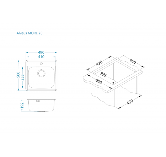 ALVEUS More 20 nerūdijančio plieno plautuvė