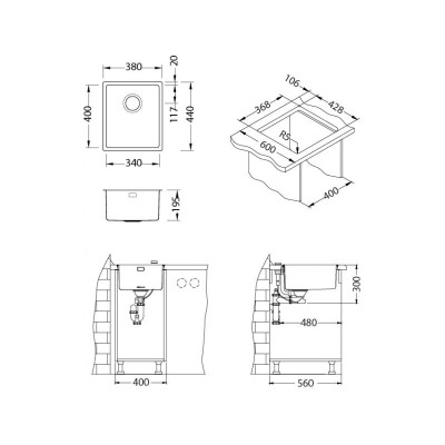 ALVEUS Kombino 20, nerūdijančio plieno plautuvė (montuojama ant stalviršio arba įleidžiama)