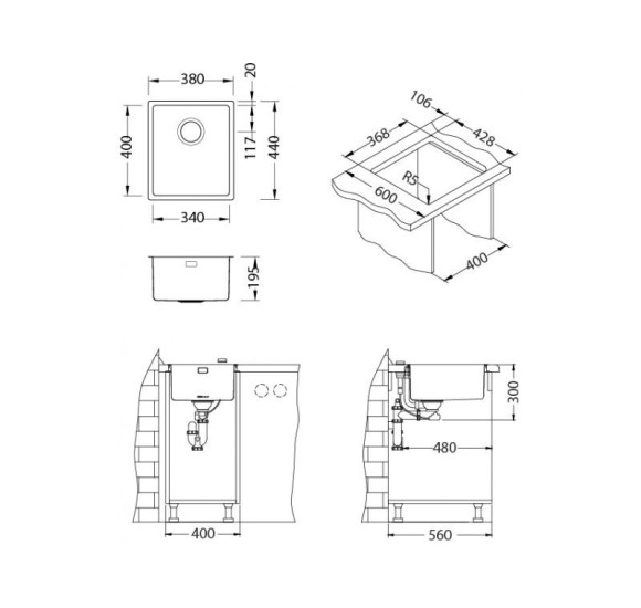 ALVEUS Kombino 20, nerūdijančio plieno plautuvė (montuojama ant stalviršio arba įleidžiama)