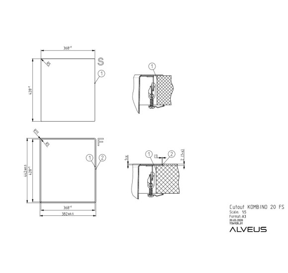 ALVEUS Kombino 20, nerūdijančio plieno plautuvė (montuojama ant stalviršio arba įleidžiama)