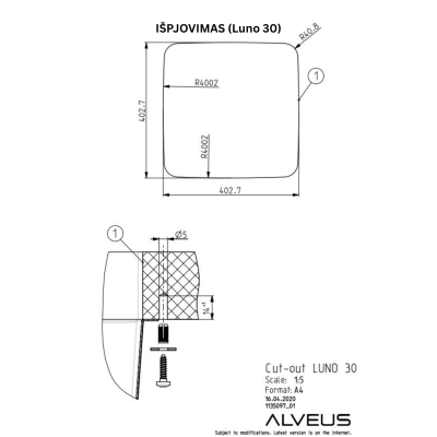 ALVEUS Luno 30 nerūdijančio plieno plautuvė