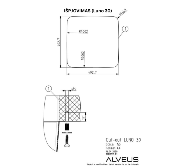 ALVEUS Luno 30 nerūdijančio plieno plautuvė