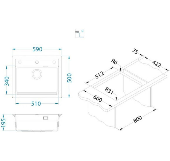 ALVEUS Atrox 30 granitinė plautuvė (Black edition)