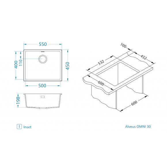 ALVEUS Omni 30 granitinė plautuvė (Black Edition)