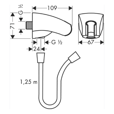 IŠPARDAVIMAS. Hansgrohe sieninė jungtis su 125cm žarna ir laikikliu dušo galvutei, chromo sp.