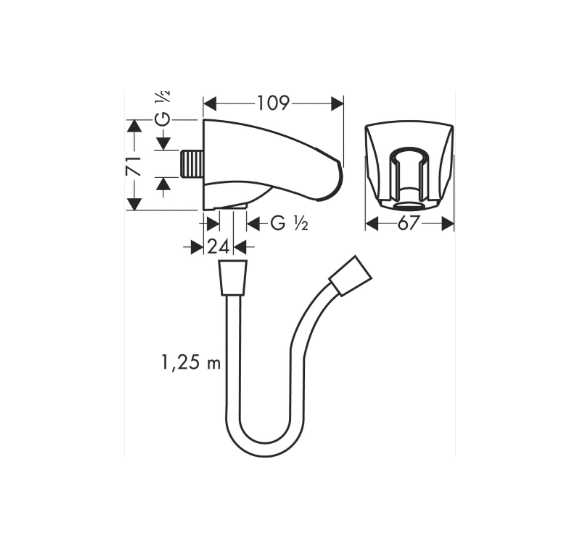 IŠPARDAVIMAS. Hansgrohe sieninė jungtis su 125cm žarna ir laikikliu dušo galvutei, chromo sp.