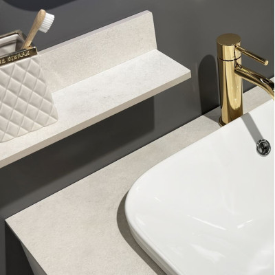 IŠPARDAVIMAS. Kame Universalus HPL stalviršis, su išpjova MOVADO praustuvui kairėje pusėje, 200cm Smėlinis akmuo HPL