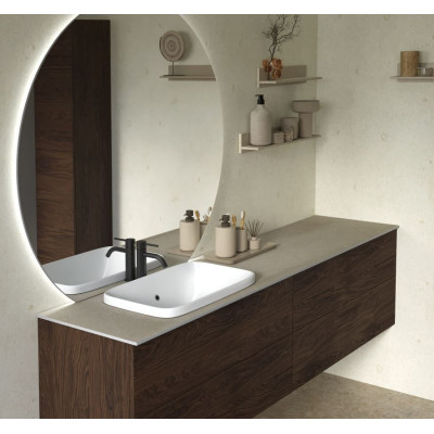 IŠPARDAVIMAS. Kame Universalus HPL stalviršis, su išpjova MOVADO praustuvui kairėje pusėje, 200cm Smėlinis akmuo HPL