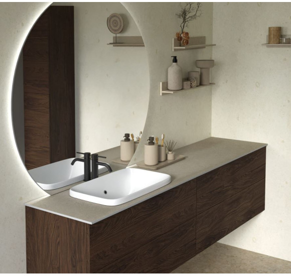 IŠPARDAVIMAS. Kame Universalus HPL stalviršis, su išpjova MOVADO praustuvui kairėje pusėje, 200cm Smėlinis akmuo HPL