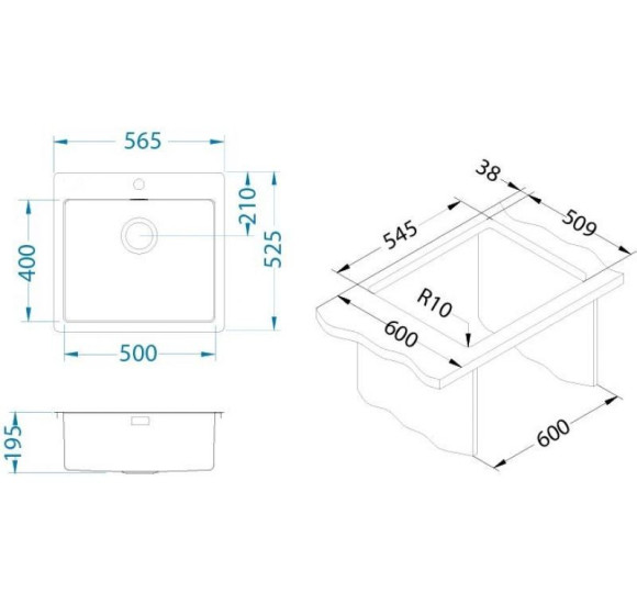 ALVEUS Monarch Pure 70 nerūdijančio plieno plautuvė