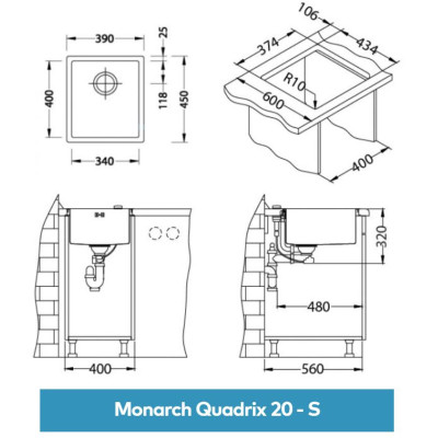 ALVEUS Monarch Quadrix 20 nerūdijančio plieno plautuvė