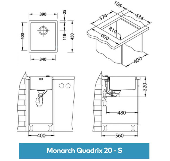 ALVEUS Monarch Quadrix 20 nerūdijančio plieno plautuvė