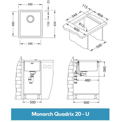 ALVEUS Monarch Quadrix 20 nerūdijančio plieno plautuvė