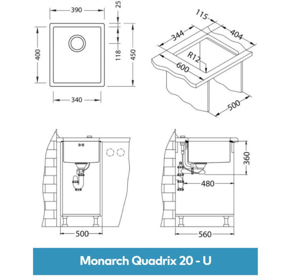 ALVEUS Monarch Quadrix 20 nerūdijančio plieno plautuvė