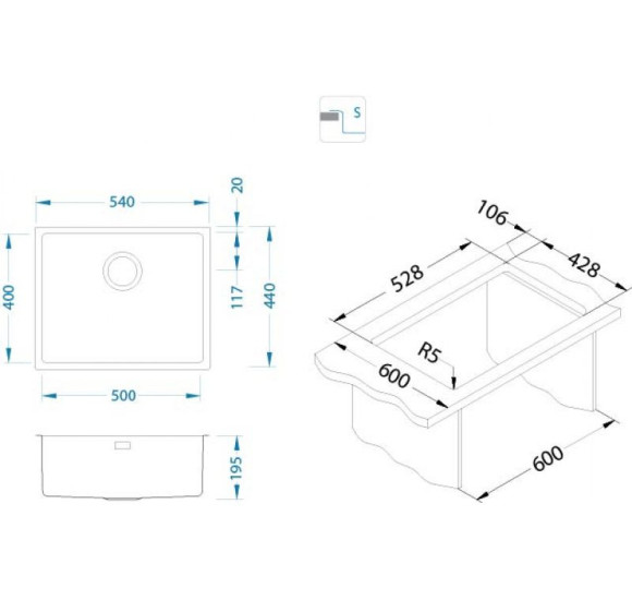ALVEUS Monarch Kombino 50 nerūdijančio plieno plautuvė (montuojama lygiai su stalviršiu arba virš jo)