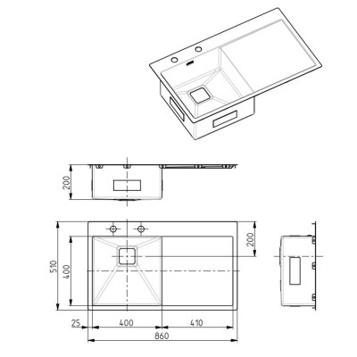 ALVEUS Stylux 50 nerudijančio plieno plautuvė, kairė pusė