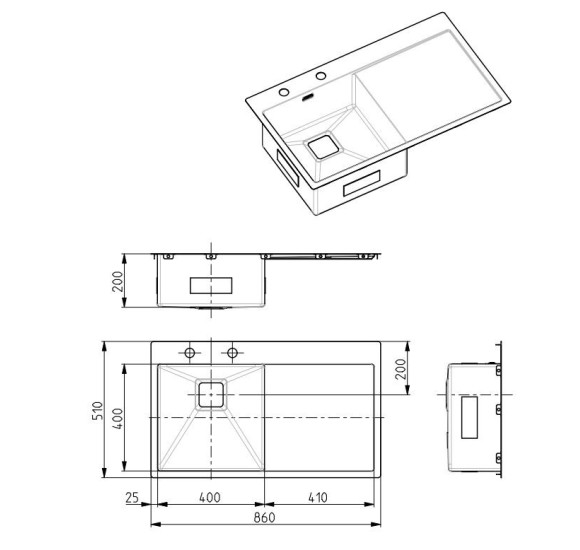 ALVEUS Stylux 50 nerudijančio plieno plautuvė, kairė pusė