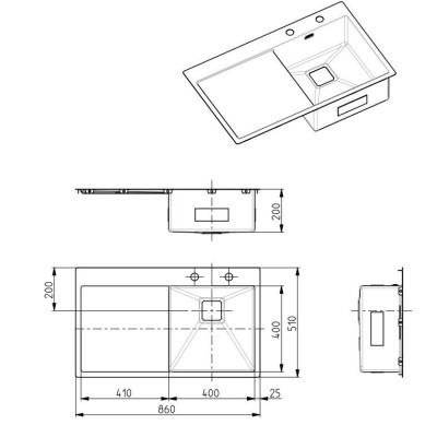 ALVEUS Stylux 50 nerudijančio plieno plautuvė, dešinė pusė