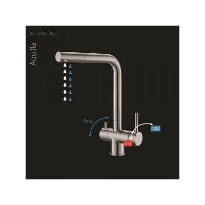 ALVEUS Aquila maišytuvas plautuvei, su galimybe prijungti filtrą (pasirenkama spalva)
