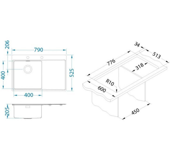 ALVEUS Pure Up 40 nerūdijančio plieno plautuvė (kairė)