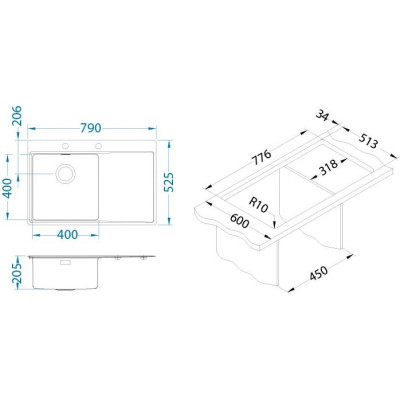 ALVEUS Pure Up 40 nerūdijančio plieno plautuvė (dešinė)