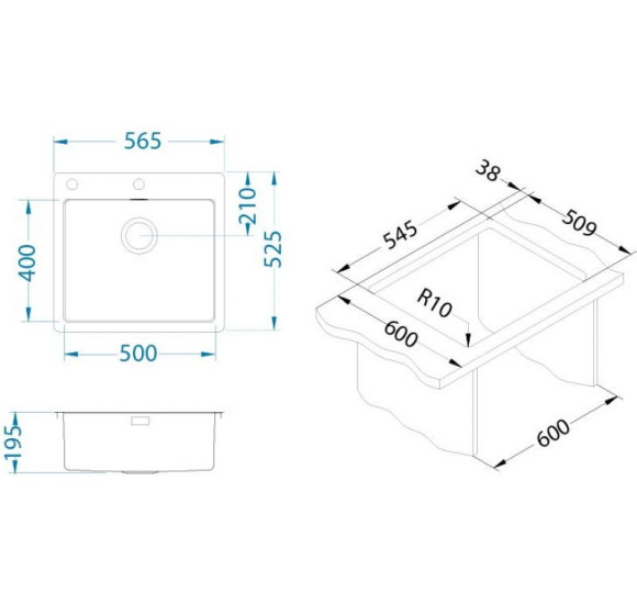 ALVEUS Pure Up 70 nerūdijančio plieno plautuvė