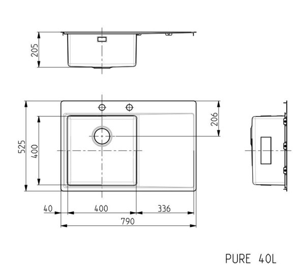 ALVEUS Pure 40 nerūdijančio plieno plautuvė (kairė)