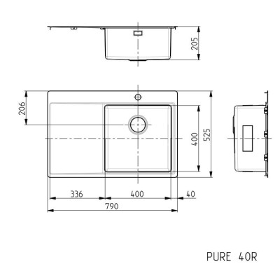 ALVEUS Pure 40 nerūdijančio plieno plautuvė (dešinė)