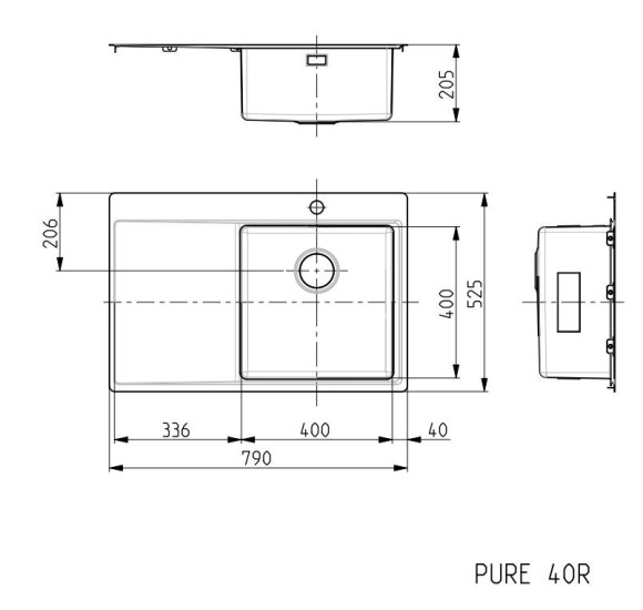 ALVEUS Pure 40 nerūdijančio plieno plautuvė (dešinė)