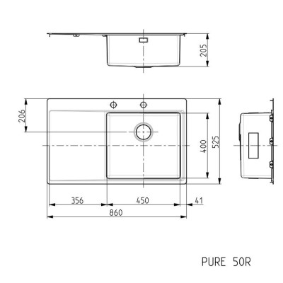 ALVEUS Pure 50 nerūdijančio plieno plautuvė (dešinė)