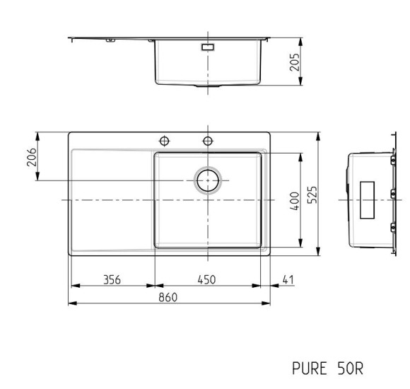 ALVEUS Pure 50 nerūdijančio plieno plautuvė (dešinė)