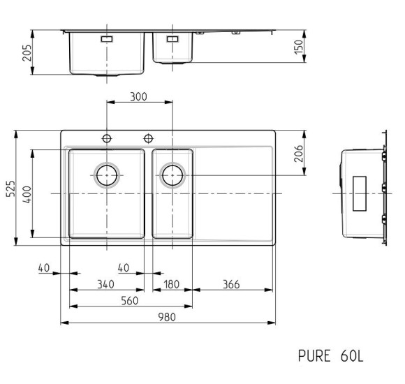 ALVEUS Pure 60 nerūdijančio plieno plautuvė (kairė)