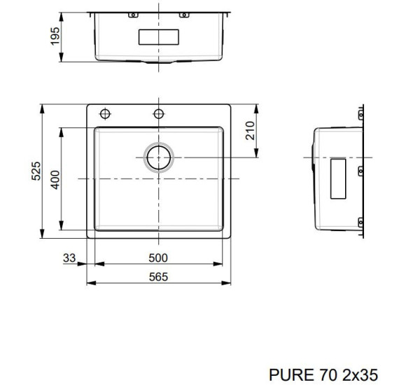 ALVEUS Pure 70 nerūdijančio plieno plautuvė