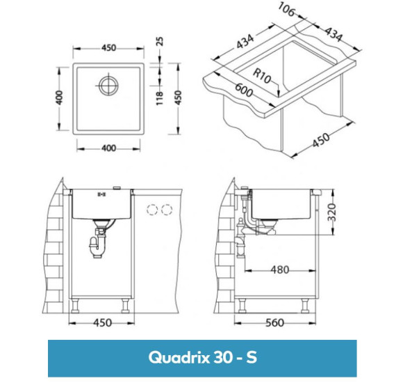 ALVEUS Quadrix 30 nerūdijančio plieno plautuvė