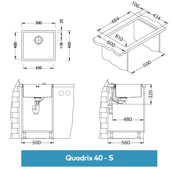 ALVEUS Quadrix 40 nerūdijančio plieno plautuvė