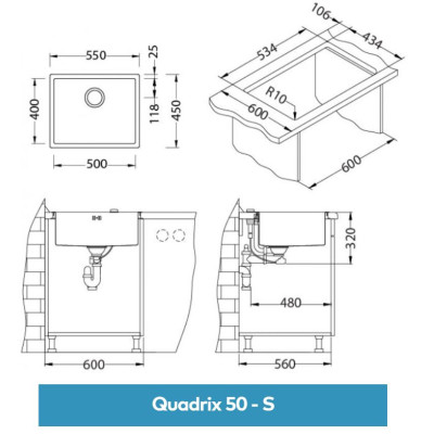 ALVEUS Quadrix 50 nerūdijančio plieno plautuvė