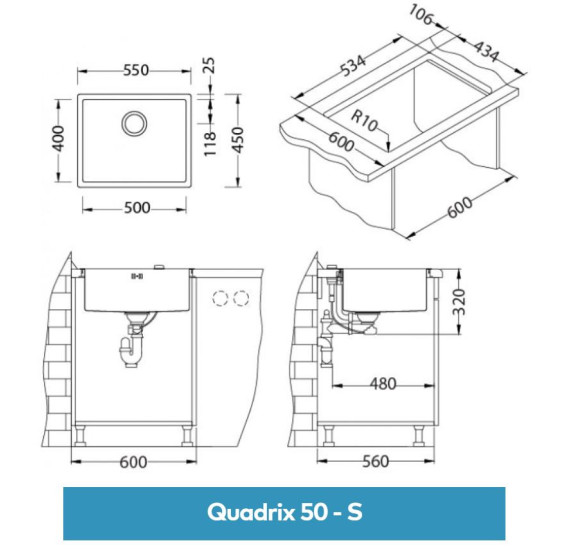 ALVEUS Quadrix 50 nerūdijančio plieno plautuvė