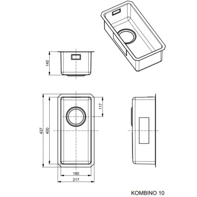 ALVEUS Kombino 10 nerūdijančio plieno plautuvė, montuojama po stalviršiu