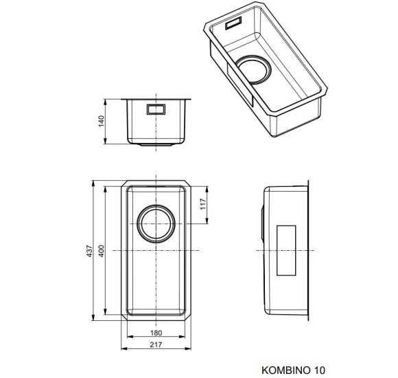 ALVEUS Kombino 10 nerūdijančio plieno plautuvė, montuojama po stalviršiu
