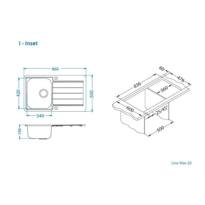 ALVEUS Line Max 20 nerūdijančio plieno plautuvė