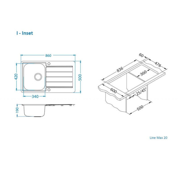 ALVEUS Line Max 20 nerūdijančio plieno plautuvė