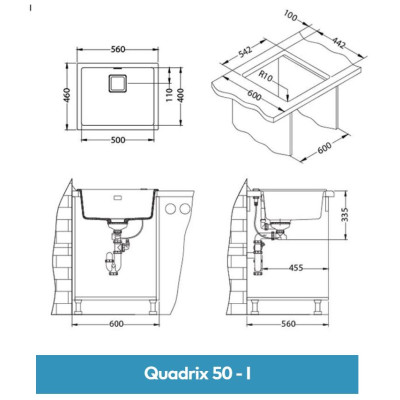 ALVEUS Quadrix 50 granitinė plautuvė (pasirenkama spalva)