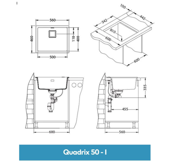 ALVEUS Quadrix 50 granitinė plautuvė (pasirenkama spalva)